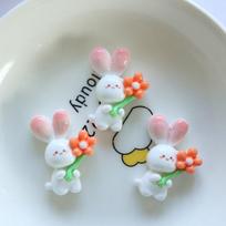 10 Pcs New Cute Cartoon Rabbit Flower Series Flat Back Resin Scrapbooking DIY Jewelry Hairpin Craft Decoration Accessorie