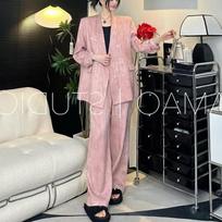 Autumn Plus-Size Women's Linen Suit: Wide-Leg Pants Two-Piece Korean Style 5XL rožinė