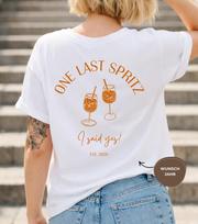 Bachelorette Party Shirt “One Last Spritz” – Bridal Party & Bridesmaid Shirt, Personalized with Year 4XL