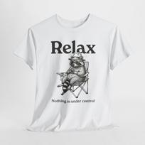 Relax Nothing Is Under Control Raccoon Funny Meme T Shirt Vintage Trash Panda Graphic Tee XL