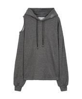 Deviper One Shoulder Cutout Metalic Hoodie_Charcoal Os/Free