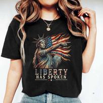 Sophie Pointing Liberty Shirt, Liberty Has Spoken Tee, Patriotic Satire Basketball T-Shirt, Lady Liberty Gift L