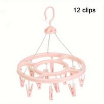 12-clips round windproof clothes drying rack, multi-functional sock & baby clothes hanger Pink 1pc