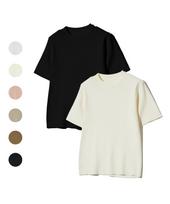 Viva Brown 85-Vivaj016 Basic Crop Round Short Sleeve Knit 6 Colors Black/Free