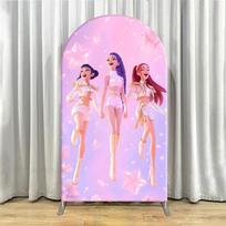 Kpop Demon Hunters Arch Backdrop Cover, Pink Starry Sky Arched Banner for Girls Birthday Party, Custom Spandex Photo Background 1.6x3.9ft (50x120cm)