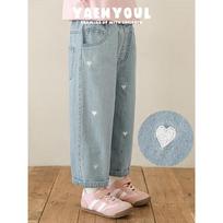 YOYO Girls' Heart Embroidered Loose Straight Jeans 100cm šviesiai mėlyna spalva