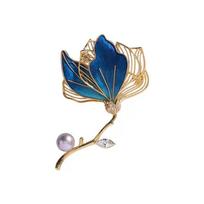 Bella Viva Luxury Oriental Orchid Floral Brooch, 18K Gold Plated Copper & Genuine Freshwater Pearl for Daily Wear & Gifting