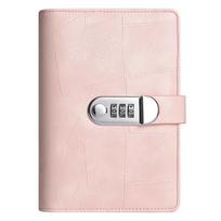 Custom A6 Leather Binder Notebook with Magnetic Closure Loose-Leaf Planner Diary Workbook Budget Journal with Combination Lock (Pink,A6&80 Sheets) rožinė