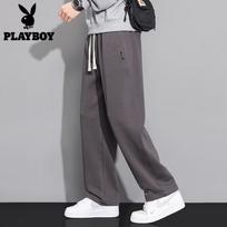 PLAYBOY Men's Casual Loose Straight Leg Drawstring Pants M gray