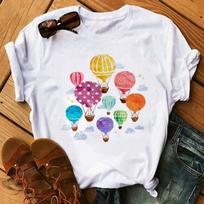 Cute Cartoon Flower Balloon Half Sleeve Base Bf Wind Round Neck Short Sleeve T-shirt Woman Harajuku  Oversized T Shirt S
