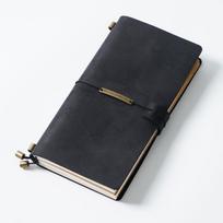 Handmade Vintage Genuine Cowhide Leather Traveler Notebook Cover Elegant Sketchbook Organiser Planner with TN Notebook Inside (Black,Standard 22x12.5cm) juoda