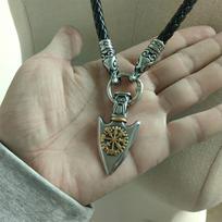 Viking Raven Necklace, Stainless Steel Norse Odin Crow Head Pendant, Vegvisir Compass Amulet, Gothic Medieval Biker Jewelry 40cm