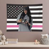 1pc Billie Eilish Black Pink American Flag Tapestry, Singer Fan Wall Hanging, Cool Room Stuff, Large Size, Polyester 2D Print, B 100X70CM