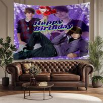J-Justino B-Bieberio Violetinės Tematikos Sieninė Danga Sienos Menas Šventės Atmosferos Dekoracija Išskirtinis Koncerto Palaikymas Graži Dovana Draugams 100X70CM purple