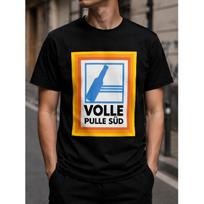 Men's Volle Pulle Süd Graphic Tee, Short Sleeve Cotton T-Shirt With Retro Beer Bottle Print For Casual Summer Streetwear S juoda