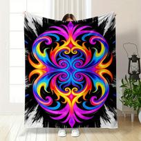 A Vibrant, Symmetrical Swirl Pattern with Neon Hues On a Black Background. for All Seasons Blanket Lunch Break Throw Gift 75X95CM