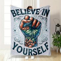 A Vibrant Raised Fist Surrounded by Decorative Text and Swirling Accents. for All Seasons Blanket Lunch Break Throw Gift 75X95CM