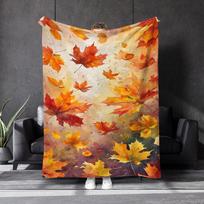 Cozy Autumn Maple Leaf Throw Blanket - Vibrant Orange, Yellow & Red | Soft Plush for Couch, Bed, Travel & Camping | Perfect Gift 75X95CM