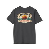 Montana Bison T-Shirt | Vintage Mid-Century Travel Luggage Tag Tee | Big Sky Country Souvenir | MT Road Trip Gift 4XL
