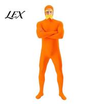 Halloween Dress Up Costume Face Open Costume, Unisex Full Body Orange Bodysuit with Beard Yellow And Eyebrows for Men Women, Adult Stretchy S oranžinė