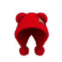 Fluffy Little Bear Ears Hat Wool Balaclava Hat Cute Knitted Cap  Outdoor raudona