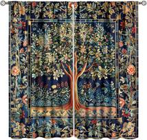 William Morris Flower Blackout Curtains, Rustic Colorful Forest Tree of Life Floral Window Drapes, for Bedroom Living Room 42  W 60×150cm gray