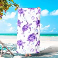 1/2Pcs Summer Ocean Purple Sea Turtle Beach Towel, Watercolor Tortoise Transparent Bubble Print Microfiber Quick Dry Towel 80X160cm(31X63inch)