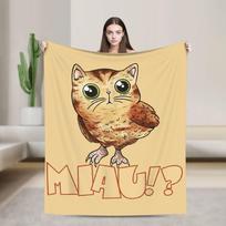 Funny Meowl Cat Owl Brainrot Meme Knitted Blankets Flannel Trendy Super Soft Throw Blankets for Airplane Travel Multi-function Size: 75*100cm, Weight: 230 GSM