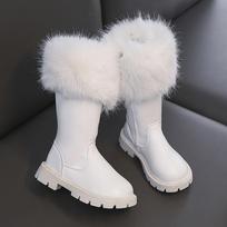 Teenager Girl's Snow Boots Thick Warm Faux Fur Fashion Shoes Platform Waterproof Long Boots For Girls Calf Length Casual Boots 26 balta