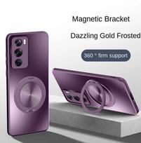 Magnetinis stovas Magsafe dėklas, skirtas OPPO Reno 12 Pro 12 5G dėklo laikiklis, atsparus smūgiams kietas matinis žiedo laikiklis 360° besisukantis apsauginis nugaros atraminio stovo dangtelis For Reno 12 5G violetinė