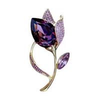Purple Crystal Tulip Flower Brooches for Women Elegant Clothes Suit Accessories Lapel Pins Party Jewelry Gifts