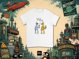 Marškinėliai | Benderis | Benderio marškinėliai | Futurama | Futuramos marškinėliai | Komiksų marškinėliai | Auksinis Benderis | Animacinių filmų gerbėjo dovana | Roboto marškinėliai | Popkultūros marškinėliai L white