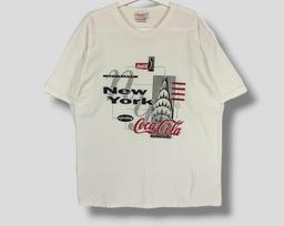 Vintage 90s Coca cola5th avenue new york T-Shirt collectible american soft drink merch tee streetwear casual shirt white Large S