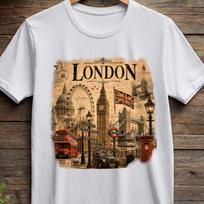 Vintage London Collage Tee | Big Ben, London Eye, Double Decker Bus, London T-Shirt, London fee, Big ben, London city, London Gift 3XL