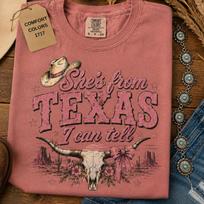 She's From Texas I Can Tell Shirt,Comfort Colors1717 Western Cowgirl Tee,Longhorn Skull Coquette Graphic,Southern Girl Gift, Country Concert S