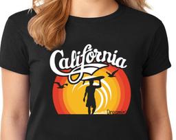 Ladies Tee Shirt - California Dreamin' Surfing Sunset Surfboard 2XL