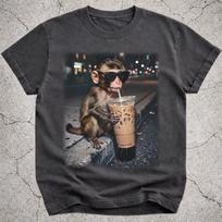 Funny Baby Monkey Drinking Iced Coffee Shirt, Animal Graphic Tee, Coffee Lover Gift 3XL