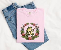Frog Guitar Shirt Animals & Flowers Instruments Gift Women Retro Tee Toad T-Shirt Floral Fan Vintage Tshirt Musical Instrument Graphic 3XL