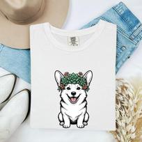 Corgi Pet Shirt Dog Garden Gift Women Doodle Tee Puppy T-Shirt Dog Fan Canine Graphic Doggy Illustration Tshirt Illustration Plant Crown 4XL
