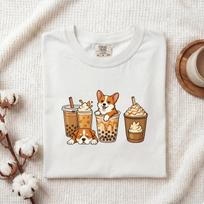 Corgi Pet Shirt Dog Café Gift Women Playful Tee Puppy T-Shirt Dog Fan Canine Tshirt Coffee Graphic Animation Milk Tea Tshirt 3XL