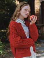 Cluny Pompom Cable Knit Cardigan - Red Red/Free