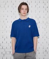 Vintril Short Sleeve Cable Collar Comfort Fit Knit (Dark Blue) S