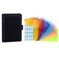 New A6 Ring Binder PU Leather Notebook 6 Ring Binder Planner Colorful PVC Zipper Bag Budget Binder With Cash Envelopes (Black,A6&130*210mm) juoda