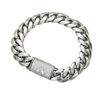 Hip Hop Bling CZ Jewelry A-Z 26 Alphabets Initial Letters Cuban Link Chain Stainless Steel Bracelet With Iced Buckle Hip Hop&19cm