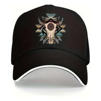 Tribal Bull Skull Print Baseball Cap XXL gray