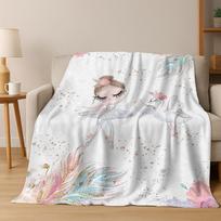 Elegant Ballet Dacing Girl Ballerina Cartoon Flannel Blanket,Cozy Soft Throw Blanket for Home Bedroom Bed Sofa Cover Gift Kids Size: 75*100cm, Weight: 230 GSM