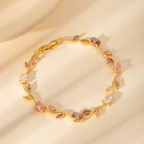 Resoul 18k Gold Plated Tulip Flower Bracelet Tulipe Colorful Rhinestone Floral Bracelet Bohemian Women Fashion Bracelet