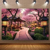 Spring Sakura Vibrant Pink Tapestry Cherry Blossom Tree Design Garden Wall Aesthetic Wall Decor Boho Home Decoration for Bedroom 100X70CM