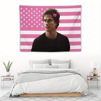 1pc Vampire Diaries Tapestry Pink Usa Flag Damon Salvatore Print Wall Tapestry 2D Printed Wall Decor for Bedroom Dorm Aesthetic 100X70CM