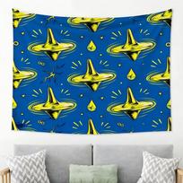 1pc Spin Top Pattern Tapestry, Blue & Yellow Retro Pop Art Wall Hanging, Psychedelic Abstract Decor for Bedroom Living Room 100X70CM